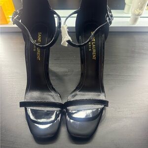 Saint Laurent Black Stiletto Heels with Ankle Strap